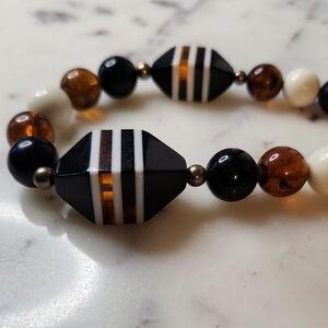 Vintage | Chunky Amber Striped Beaded Necklace